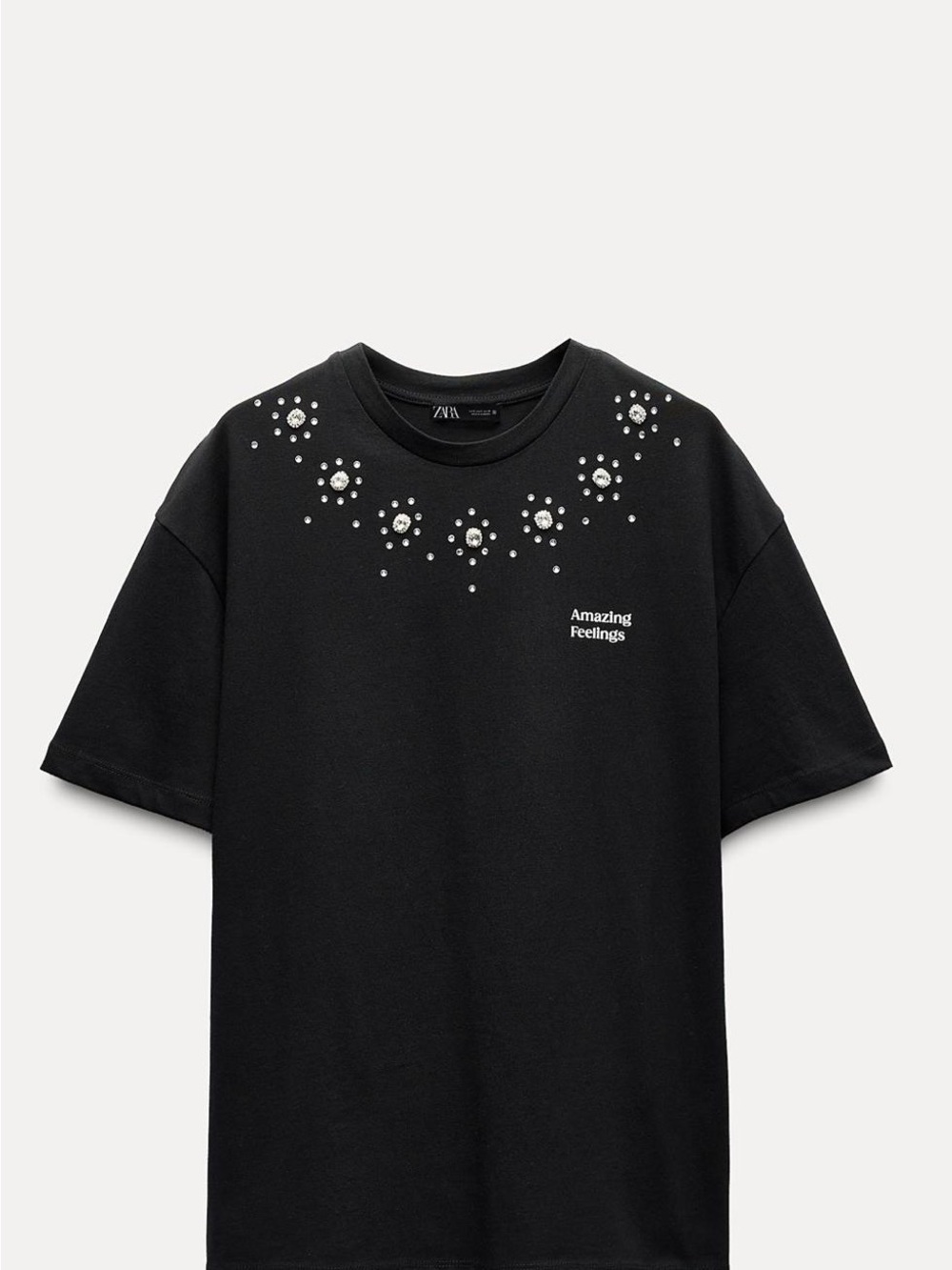 Zara Black Tee with Crystal Floral Embellishments